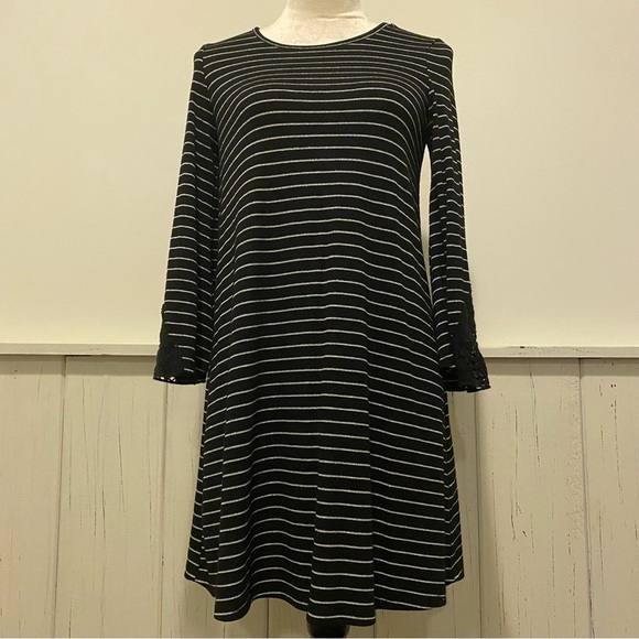 Xhilaration Girls 10/12 Large Long Sleeve Black Sliver Dress - Picture 1 of 12